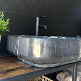 Black Marble Vessel Sink | Handcrafted Natural Stone Bathroom Sink | Modern Rectangular Marble Sink