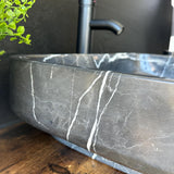 Black Marble Vessel Sink | Handcrafted Natural Stone Bathroom Sink | Modern Rectangular Marble Sink