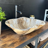 Lavabo Rústico de Ónix | Lavabo de Piedra Beige | Lavabo de Baño | Lavabo de Piedra Natural Hecho a Mano | Lavabo de Lujo