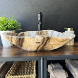Lavabo Rústico de Ónix | Lavabo de Piedra Beige | Lavabo de Baño | Lavabo de Piedra Natural Hecho a Mano | Lavabo de Lujo