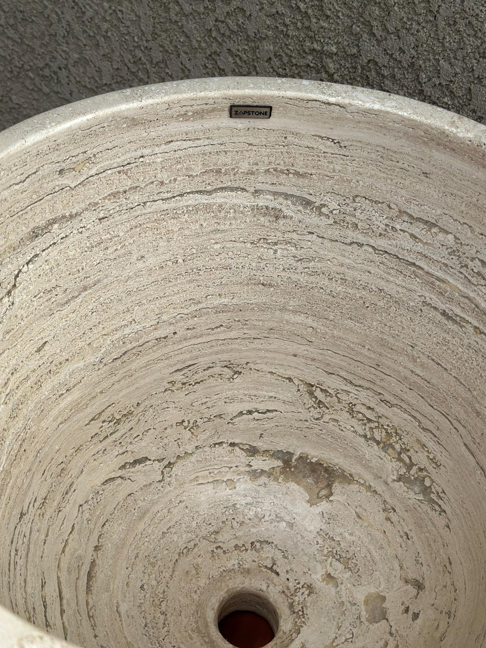 XL Beige Travertine Vessel Sink – Natural Stone Round Bathroom Sink – Luxury Spa Style Countertop Basin – Modern Organic Marble Vanity Sink