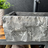Black Rustic Marble Vessel Sink | Rectangular Handcrafted Natural Stone Bathroom Sink | Luxury Modern Marble Bowl Basin