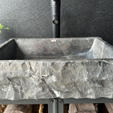 Black Rustic Marble Vessel Sink | Rectangular Handcrafted Natural Stone Bathroom Sink | Luxury Modern Marble Bowl Basin
