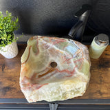 Rustic Onyx Stone Vessel Sink, Handmade Natural Stone Countertop Sink, Luxury Modern Vanity Basin, Unique High End Bathroom Decor