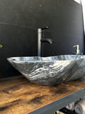 Gray Marble Vessel Sink | Wavy Edge Stone Bathroom Sink | Natural Marble Basin | Modern Luxury Vanity Sink