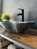 Gray Marble Vessel Sink | Wavy Edge Stone Bathroom Sink | Natural Marble Basin | Modern Luxury Vanity Sink