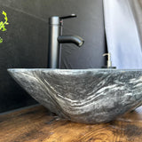 Gray Marble Vessel Sink | Wavy Edge Stone Bathroom Sink | Natural Marble Basin | Modern Luxury Vanity Sink