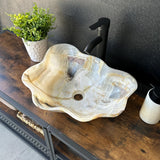 Lavabo de Ónix de Lujo, Lavabo de Piedra Natural Hecho a Mano, Lavabo Moderno para Baño, Lavabo Escultural, Borde Ondulado Translúcido