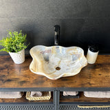Lavabo de Ónix de Lujo, Lavabo de Piedra Natural Hecho a Mano, Lavabo Moderno para Baño, Lavabo Escultural, Borde Ondulado Translúcido