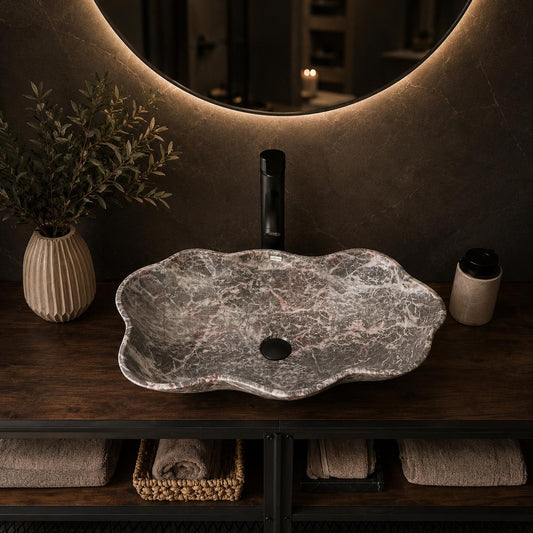 Lavabo de Mármol para Baño | Lavabo de Mármol Único Hecho a Mano, Lavabo de Piedra Natural, Lavabo de Lujo