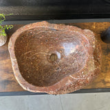 Lavabo de Piedra de Río Rojo, Lavabo de Piedra Natural Hecho a Mano, Lavabo de Lujo, Lavabo Rústico Moderno, Decoración Única (Pieza I)