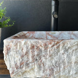 Rustic Squared Vessel Sink | Pink & White Natural Stone Bathroom Sink | Handmade Vanity Sink | Luxury