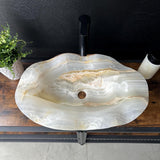 Luxury Onyx Sink, Handmade Natural Stone Vessel Sink, Modern Bathroom Vanity Basin, Sculptural Marble Sink, Translucent Wavy Edge Sink (Piece II)