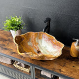 Rustic Onyx Bathroom Vessel Sink | Luxury Sink | Unique Hand Carved Onyx Vanity Sink – Natural Stone Bathroom Sink