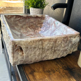 Rustic Squared Vessel Sink | Pink & White Natural Stone Bathroom Sink | Handmade Vanity Sink | Luxury