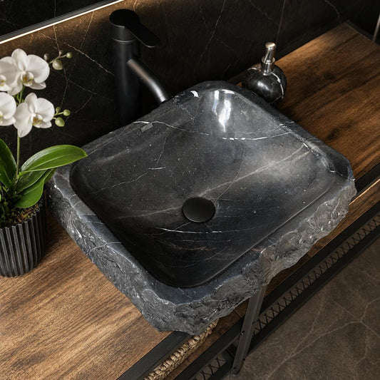 Lavabo Rústico de Mármol Negro (Pieza I)