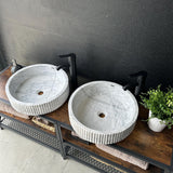 Lavabo de Mármol Blanco, Set de Dos para Baño Principal, Lavabo de Piedra Natural, Lavabo Doble Redondo de Lujo, Lavabo Artesanal