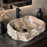 Lavabo Rústico Irregular de Mármol | Lavabo de Baño de Piedra Natural Café | Lavabo Artesanal para Tocador | Lujo