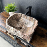 Lavabo Rústico Irregular de Mármol | Lavabo de Baño de Piedra Natural Café | Lavabo Artesanal para Tocador | Lujo