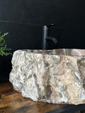 Lavabo Rústico Irregular de Mármol | Lavabo de Baño de Piedra Natural Café | Lavabo Artesanal para Tocador | Lujo