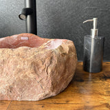 Red River Stone Vessel Sink | Handmade Natural Stone Basin | Raw Stone Over the Counter Sink | Rustic Modern Bathroom