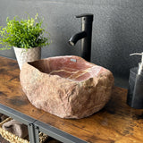 Red River Stone Vessel Sink | Handmade Natural Stone Basin | Raw Stone Over the Counter Sink | Rustic Modern Bathroom