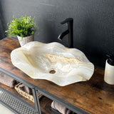 Luxury Onyx Sink, Handmade Natural Stone Vessel Sink, Modern Bathroom Vanity Basin, Sculptural Marble Sink, Translucent Wavy Edge Sink (Piece II)