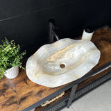 Luxury Onyx Sink, Handmade Natural Stone Vessel Sink, Modern Bathroom Vanity Basin, Sculptural Marble Sink, Translucent Wavy Edge Sink (Piece II)