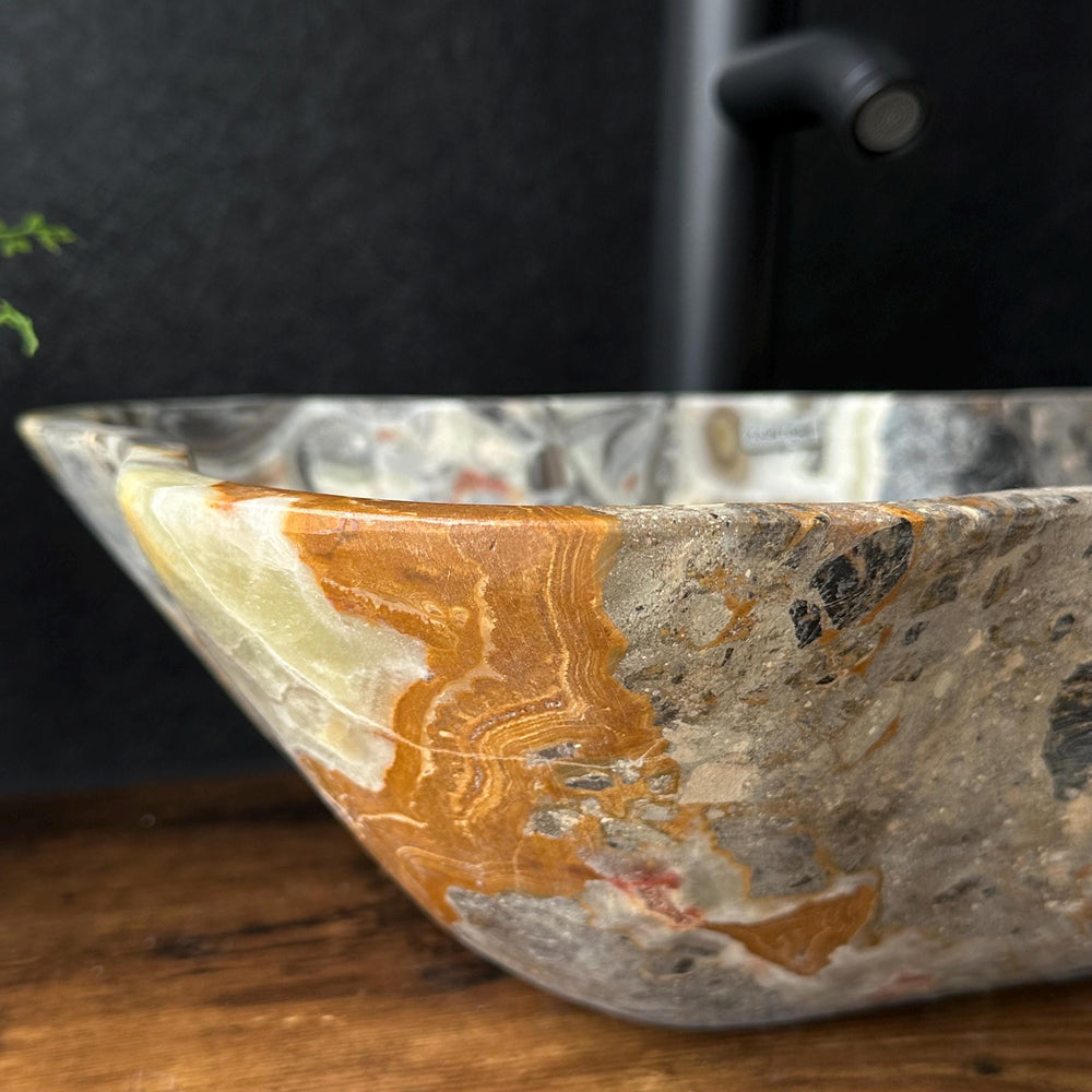 Green Onyx Bathroom Vessel Sink | Luxury Sink | One-of-a-Kind Hand Carved Onyx Bowl Sink – Natural Stone Bathroom Basin