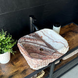 Rustic Squared Onyx Vessel Sink | Rare Natural Stone Bathroom Sink | Handmade Vanity Sink | Luxury