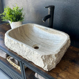 Rustic Travertine Stone Vessel Sink | Natural Rock Bathroom Sink | Handmade Modern Vanity Basin | One of a Kind Stone Sink | Wabi Sabi