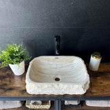 Rustic Travertine Stone Vessel Sink | Natural Rock Bathroom Sink | Handmade Modern Vanity Basin | One of a Kind Stone Sink | Wabi Sabi