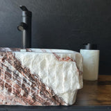 Rustic Squared Onyx Vessel Sink | Rare Natural Stone Bathroom Sink | Handmade Vanity Sink | Luxury