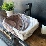 Rustic Squared Onyx Vessel Sink | Rare Natural Stone Bathroom Sink | Handmade Vanity Sink | Luxury