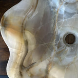Lavabo de Ónix Beige, Lavabo Vessel de Piedra Natural Hecho a Mano, Palangana de Tocador de Baño Moderno, Lavabo Escultórico de Mármol, Borde Ondulado Translúcido