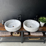 Lavabo de Mármol Blanco, Set de Dos para Baño Principal, Lavabo de Piedra Natural, Lavabo Doble Redondo de Lujo, Lavabo Artesanal