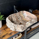 Lavabo Rústico Irregular de Mármol | Lavabo de Baño de Piedra Natural Café | Lavabo Artesanal para Tocador | Lujo