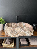 Lavabo Rústico Irregular de Mármol | Lavabo de Baño de Piedra Natural Café | Lavabo Artesanal para Tocador | Lujo