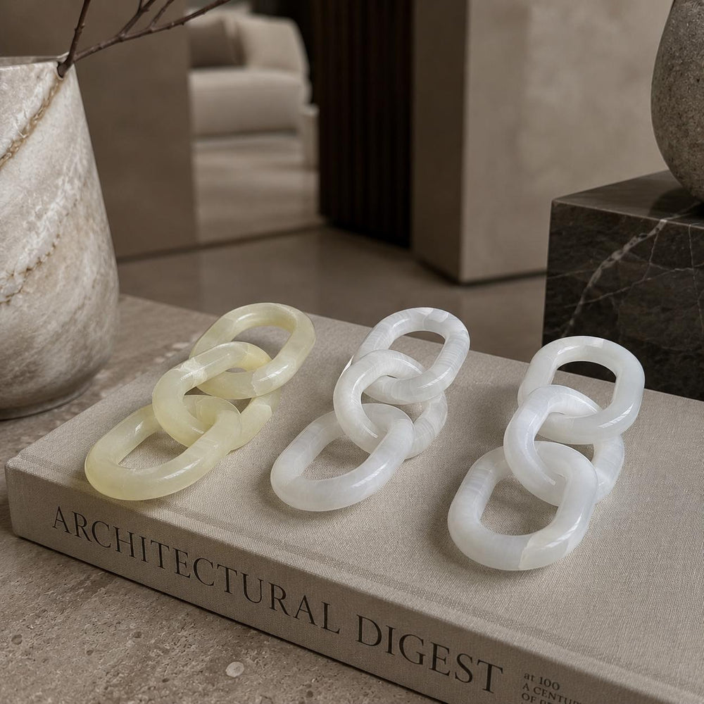 Handmade Marble Chain Decor, Natural Stone Link Sculpture, Luxury Coffee Table Accent, Modern Shelf Decor, High End Home Styling