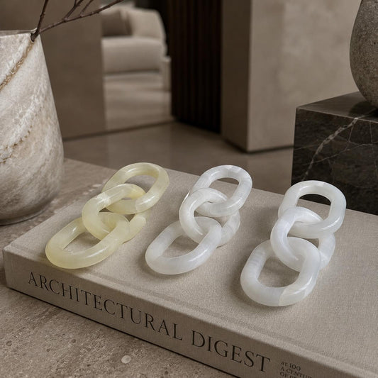 Handmade Marble Chain Decor, Natural Stone Link Sculpture, Luxury Coffee Table Accent, Modern Shelf Decor, High End Home Styling