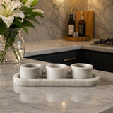 Set of 3 White Marble Natural Stone Salsa Set and Marble Tray - Handmade Serving Set Natural Stone