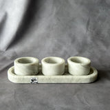 Set of 3 White Marble Natural Stone Salsa Set and Marble Tray - Handmade Serving Set Natural Stone