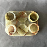 Tequila and Mezcal Shot Glass Set with Tray and Salt/Lemon Trays – Handmade Stone Mezcal Cups, Luxury Modern Barware, Organic Resort Decor
