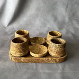 Tequila and Mezcal Shot Glass Set with Tray and Salt/Lemon Trays – Handmade Stone Mezcal Cups, Luxury Modern Barware, Organic Resort Decor