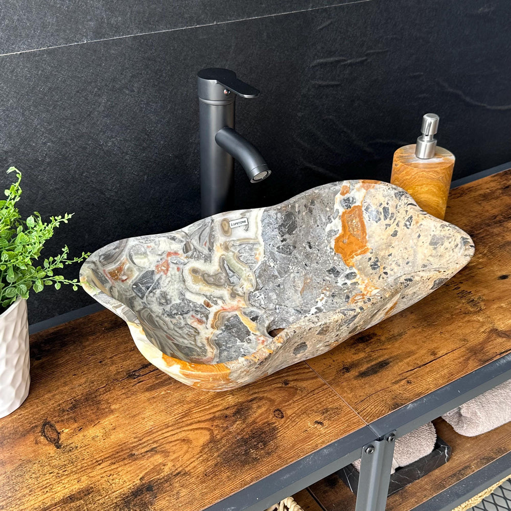 Green Onyx Bathroom Vessel Sink | Luxury Sink | One-of-a-Kind Hand Carved Onyx Bowl Sink – Natural Stone Bathroom Basin