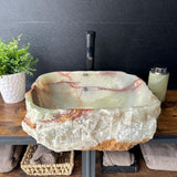 Rustic Green Onyx Bathroom Vessel Sink | Luxury Sink | Unique Hand Carved Onyx Vanity Sink – Natural Stone Bathroom Sink