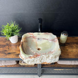 Rustic Green Onyx Bathroom Vessel Sink | Luxury Sink | Unique Hand Carved Onyx Vanity Sink – Natural Stone Bathroom Sink
