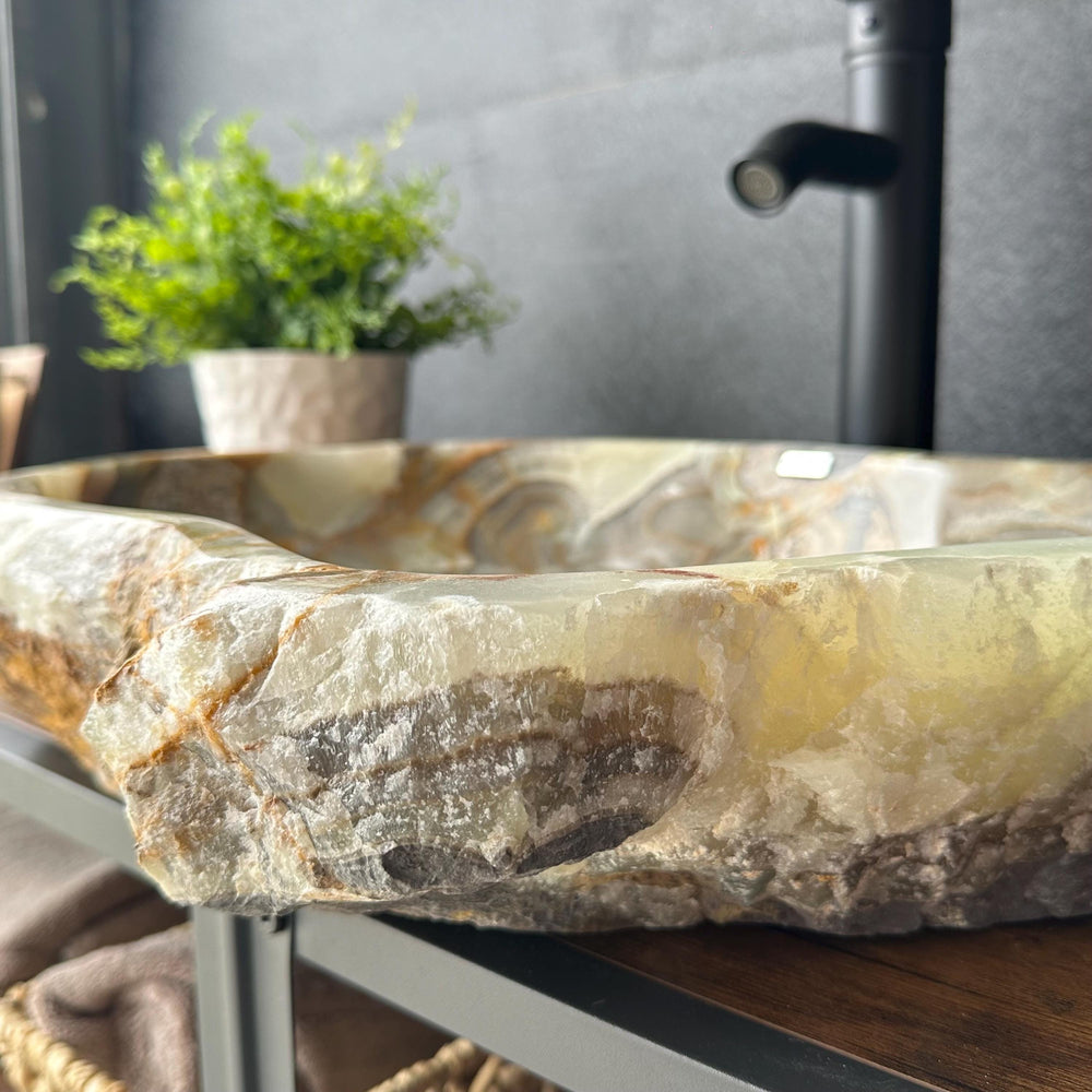 Rustic Green Onyx Bathroom Vessel Sink | Luxury Sink | Unique Hand Carved Onyx Vanity Sink – Natural Stone