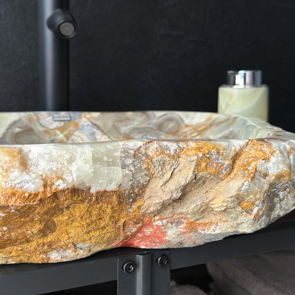Rustic Green Onyx Bathroom Vessel Sink | Luxury Sink | Unique Hand Carved Onyx Vanity Sink – Natural Stone