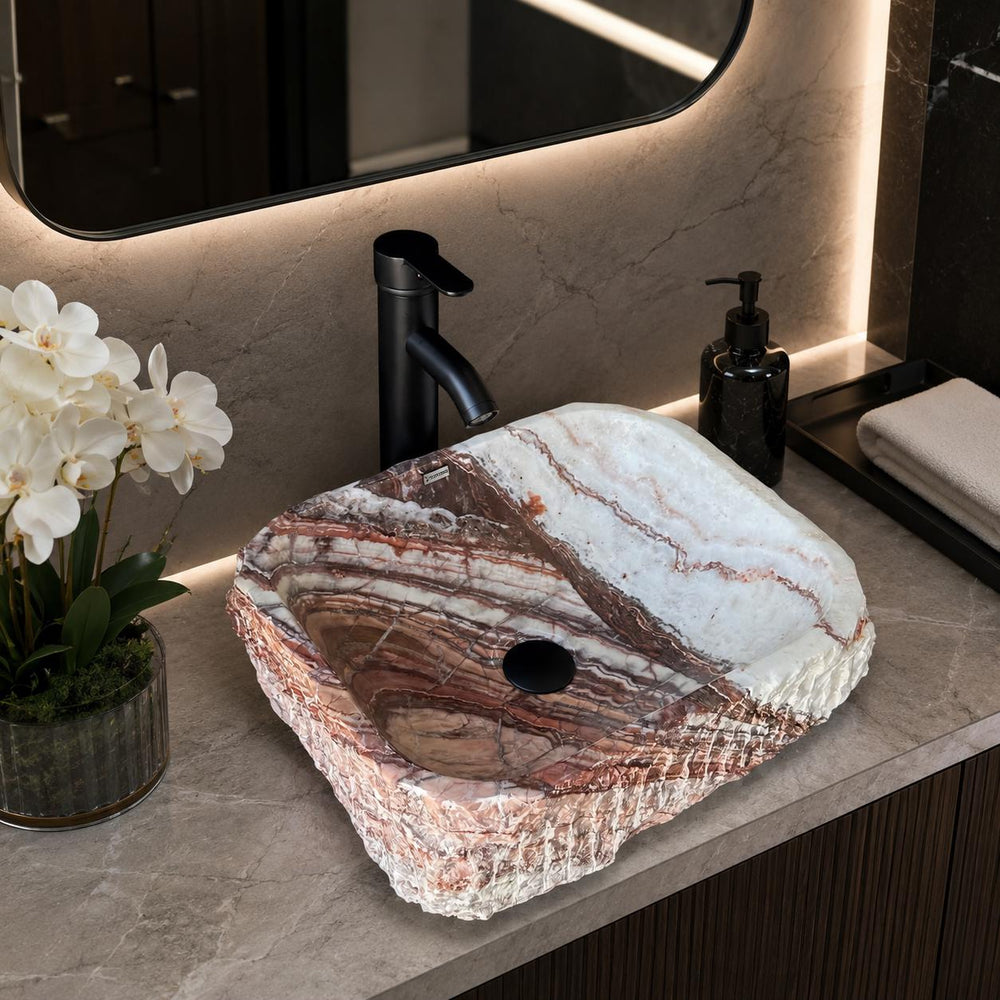 Rustic Squared Onyx Vessel Sink | Rare Natural Stone Bathroom Sink | Handmade Vanity Sink | Luxury